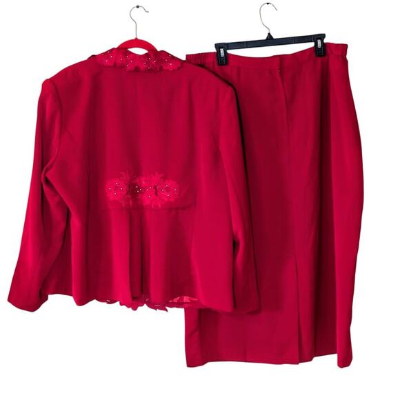 Ben Marc International Fancy Red Skirt Suit Set Plus Size 18 Jewel Button - Picture 2 of 10